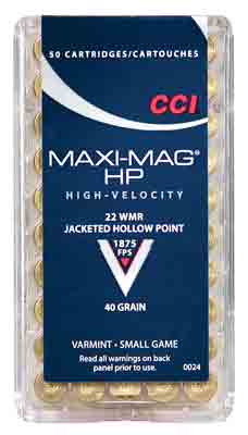 CCI MAXI-MAG 22 WMR 1875FPS 40GR JHP 50RD 40BX/CS - for sale