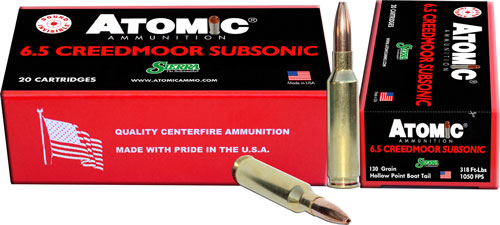 ATOMIC AMMO 6.5CM SUBSONIC 130 GR HPBT 20RD 10BX/CS - for sale