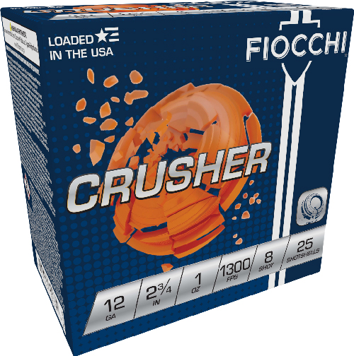 FIOCCHI 12GA 2.75" 1OZ 1300FPS #8 CRUSHER 250RD CASE LOT - for sale