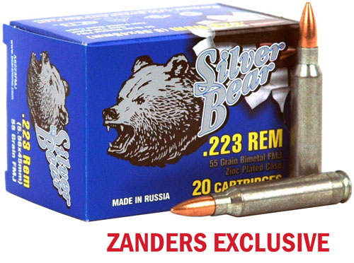 SILVER BEAR 223 REM 55GR FMJ 20RD 25BX/CS ZINC PLATED - for sale