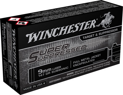 WINCHESTER SUPER SUPPRESSED 9MM LUGER 147GR FMJ 50RD 10B/C - for sale