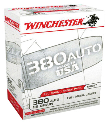 WINCHESTER USA 380 ACP 95GR FMJ-RN 200RD 5BX/CS - for sale