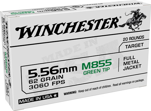 WINCHESTER USA 5.56X45 62GR GREEN TIP 20RD 50BX/CS - for sale