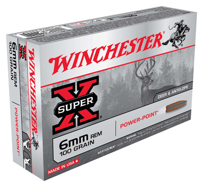 WINCHESTER SUPER-X 6MM REM 100GR POWER POINT 20RD 10BX/CS - for sale