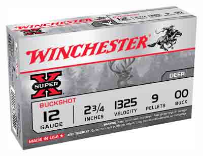 WINCHESTER SUPER-X 12GA 2.75" 5RD 50BX/CS 1325FPS 00BK 9PLTS - for sale