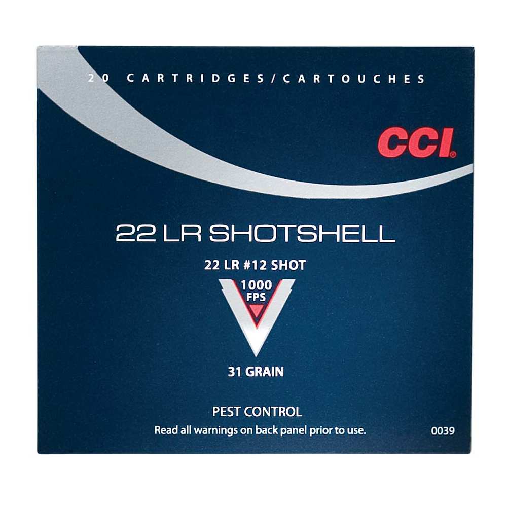 CCI 22LR SHOTSHELL 1000FPS 31GR #12 SHOT 20RD 100BX/CS - for sale