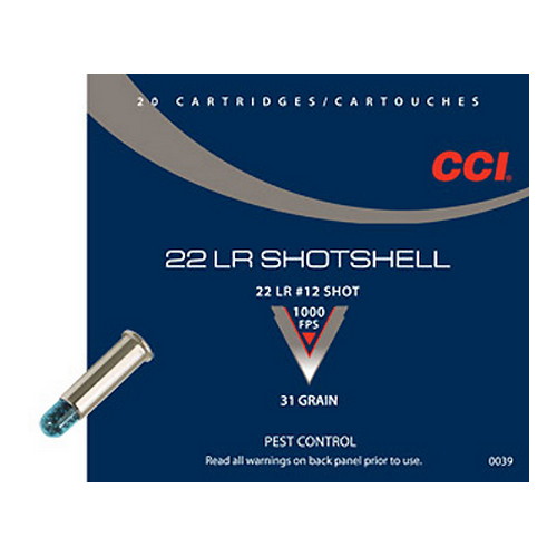 CCI 22LR SHOTSHELL 1000FPS 31GR #12 SHOT 20RD 100BX/CS - for sale