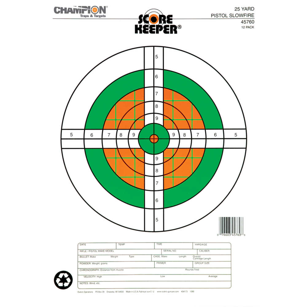 champion - Flourescent Orange/Green Bullseye - SK 25YD PSTL SF ORG/GRN BULL TGT 12PK for sale