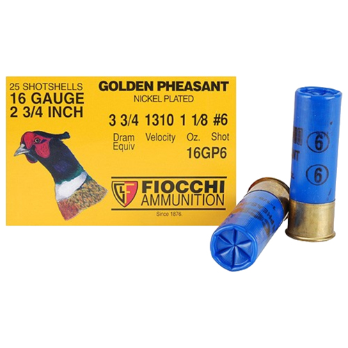 FIOCCHI GOLDEN PHEASANT 16GA 2.75" 1-1/8 #6 25RD 10BX/CS - for sale