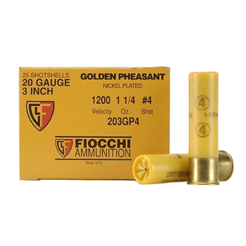 FIOCCHI GLDN PHSANT 20GA 3" #4 1200FPS 1-1/4OZ 25RD 10BX/CS - for sale