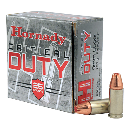 HORNADY CRITICAL DUTY 9MM LUG 135GR FLEXLOCK 25RD 10BX/CS - for sale