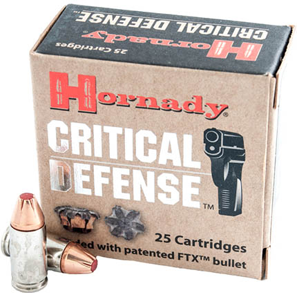 HORNADY CRITICAL DEFENSE 9MM LUGER 115GR FTX 25RD 10BX/CS - for sale