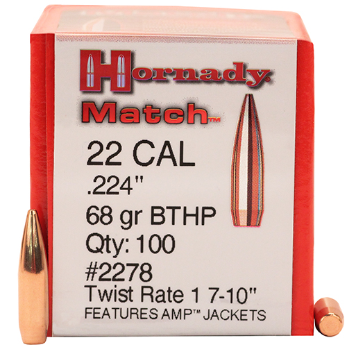 Hornady - Match - 22 Caliber - BULLET 22 CAL 224 68GR BTHP MTCH 100/BX for sale