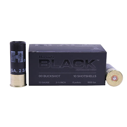 HORNADY 12GA 2.75" BLACK 00BK 8 PELLETS 10RD 10BX/CS - for sale