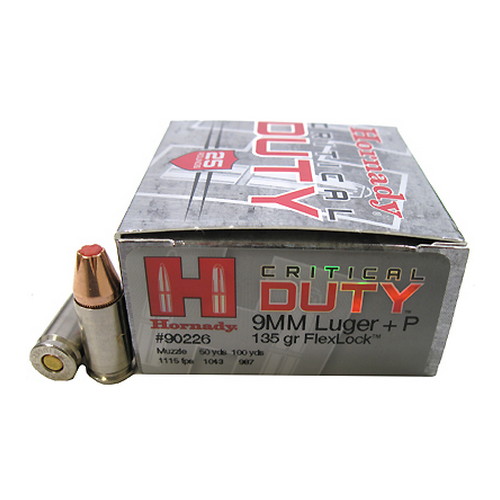 HORNADY CRITICAL DUTY 9MM LUGER +P 135GR 25RD 10BX/CS - for sale