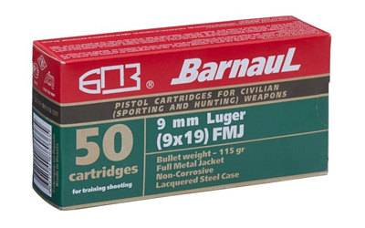 BROWN BEAR AMMO 9MM LUGER 50RD 10BX/CS 115GR FMJ - for sale