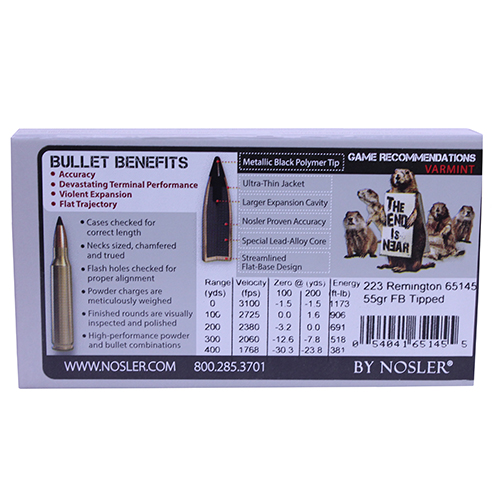 NOSLER VARMAGEDDON 223 REM 55GR FBT 20RD 20BX/CS - for sale