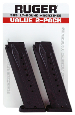 RUGER MAGAZINE SR9 9MM LUGER 17RD BLUED STEEL 2-PACK - for sale