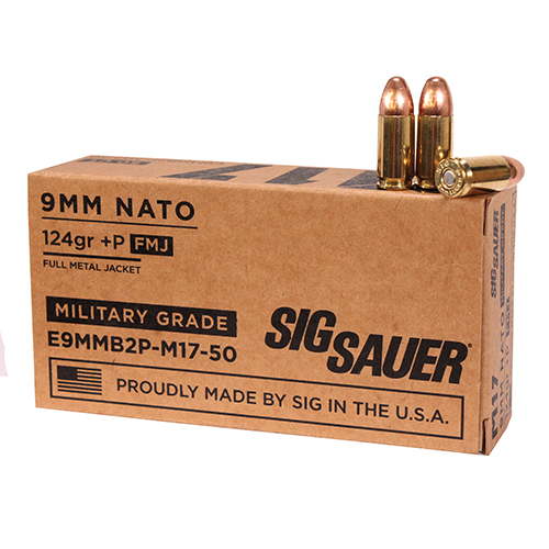 SIG AMMO 9MM M17 124GR +P FMJ 50/100 - for sale