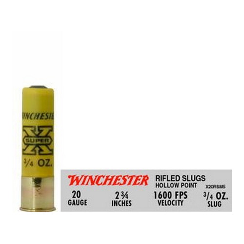 WINCHESTER SUPER-X SLUGS 20GA 2.75" 1600FP 3/4OZ 5RD 50BX/CS - for sale