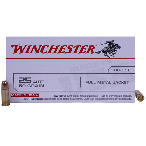 WINCHESTER USA 25 ACP 50GR FMJ-RN 50RD 10BX/CS - for sale
