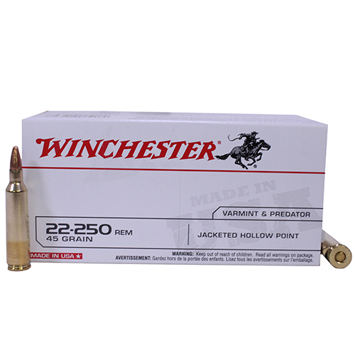 WINCHESTER USA 22-250 REM 45GR JHP 40RD 10BX/CS - for sale