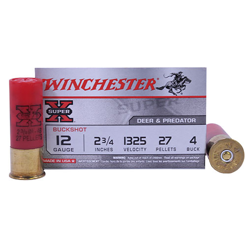 WINCHESTER SUPER-X 12GA 2.75" #4 BUCK 27 PELLETS 5RD 50BX/CS - for sale