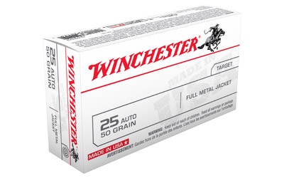 WINCHESTER USA 25ACP 50GR FMJ-RN 50RD 10BX/CS - for sale