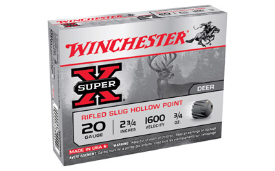 WINCHESTER SUPER-X SLUGS 20GA 5RD 50BX/CS 2.75" 1600FP 3/4OZ - for sale