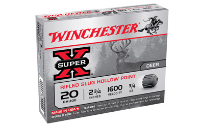 WINCHESTER SUPER-X SLUGS 20GA 2.75" 1600FP 3/4OZ 5RD 50BX/CS - for sale